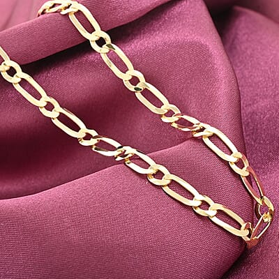 Italian 14K Yellow Gold Over Sterling Silver Figaro Necklace 20 Inches 9.80 Grams