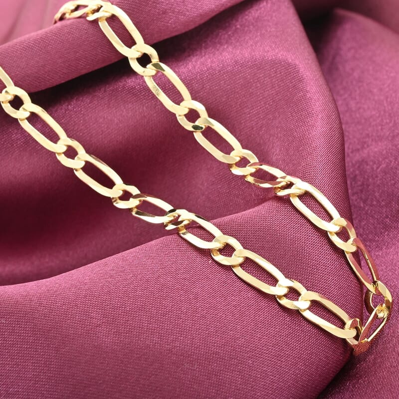 Italian 14K Yellow Gold Over Sterling Silver Figaro Necklace 20 Inches 9.80 Grams