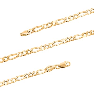 Italian 14K Yellow Gold Over Sterling Silver Figaro Necklace 24 Inches 11.40 Grams