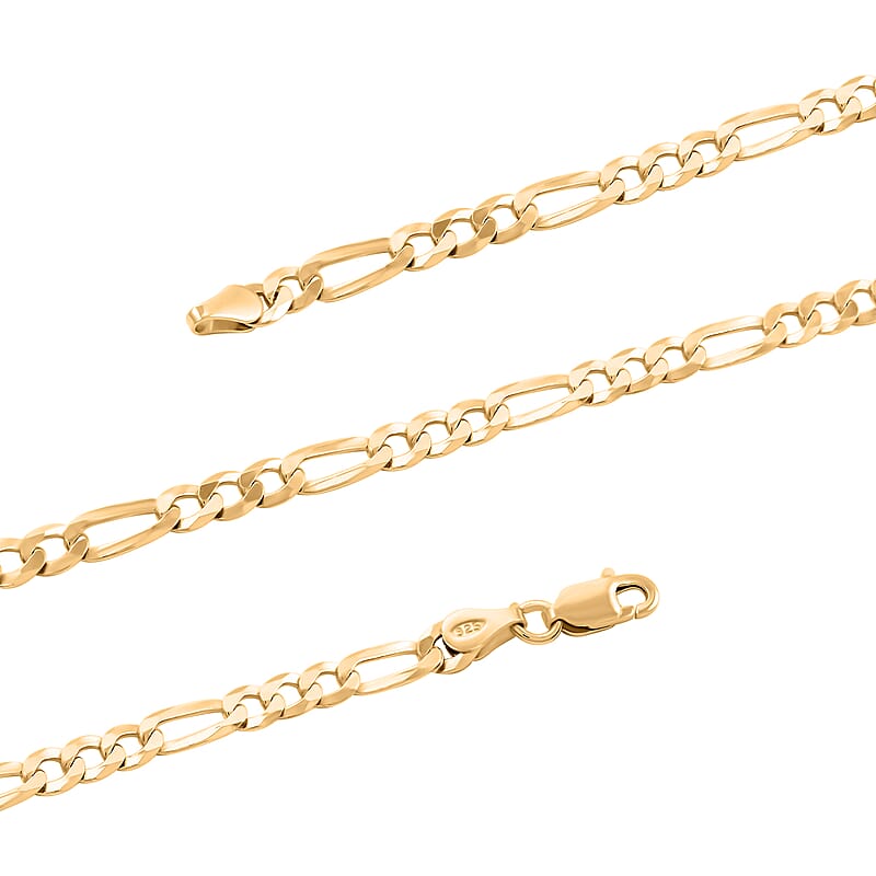 Italian 14K Yellow Gold Over Sterling Silver Figaro Necklace 24 Inches 11.40 Grams