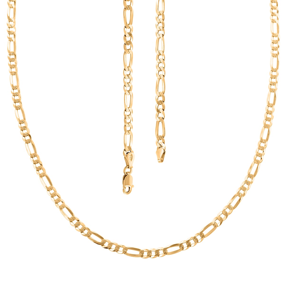 Italian 14K Yellow Gold Over Sterling Silver Figaro Necklace 24 Inches 11.40 Grams image number 3