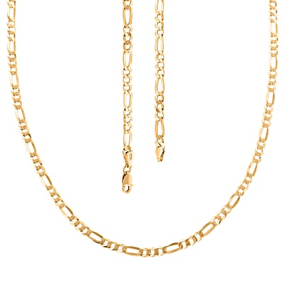 Italian 14K Yellow Gold Over Sterling Silver Figaro Necklace 24 Inches 11.40 Grams