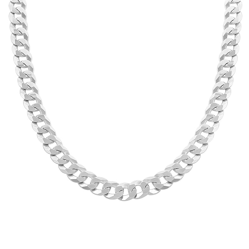 Italian Sterling Silver Flat Curb Necklace 20 Inches 69.05 Grams