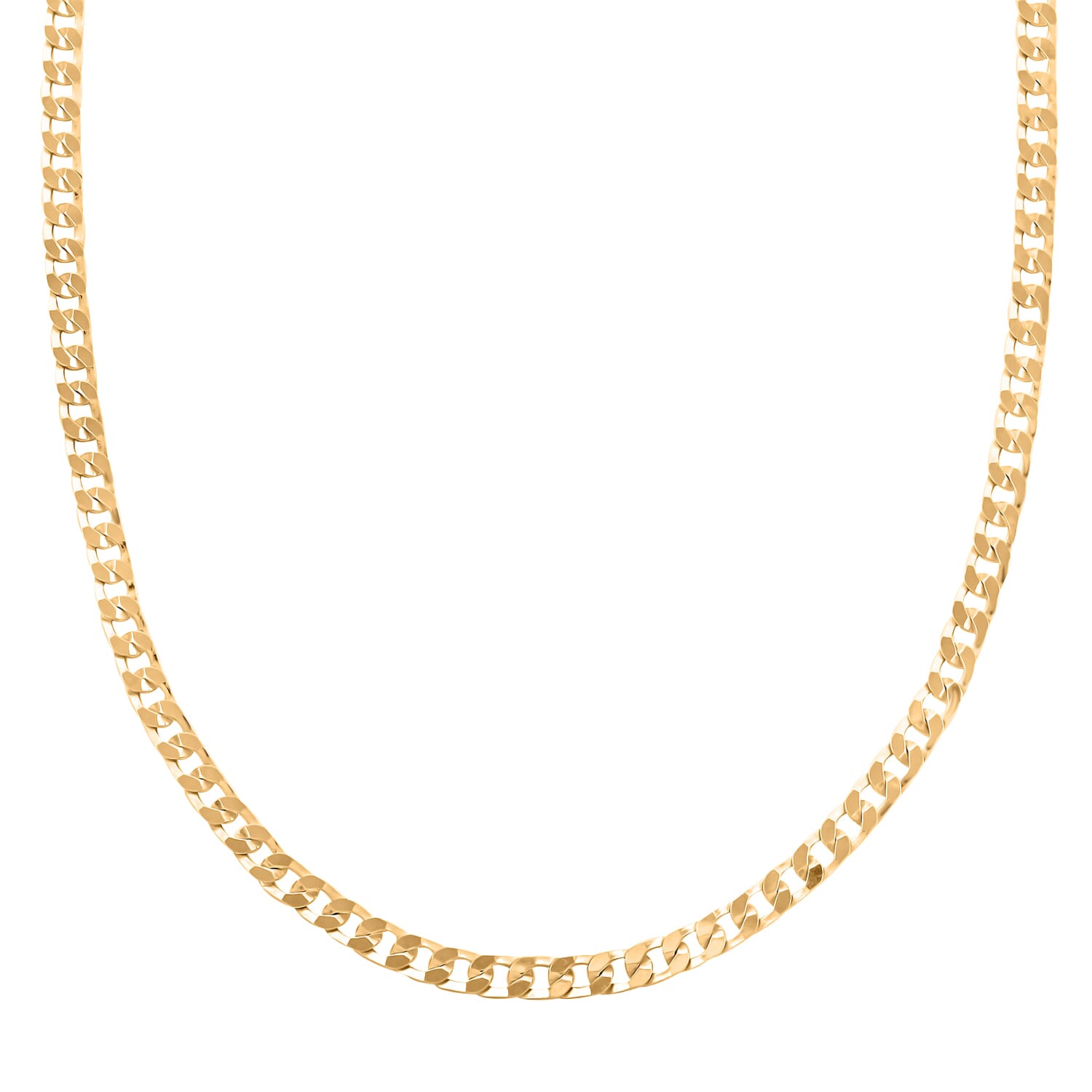 Italian 14K Yellow Gold Over Sterling Silver Flat Curb Chain Necklace 18-20 Inches 12.10 Grams