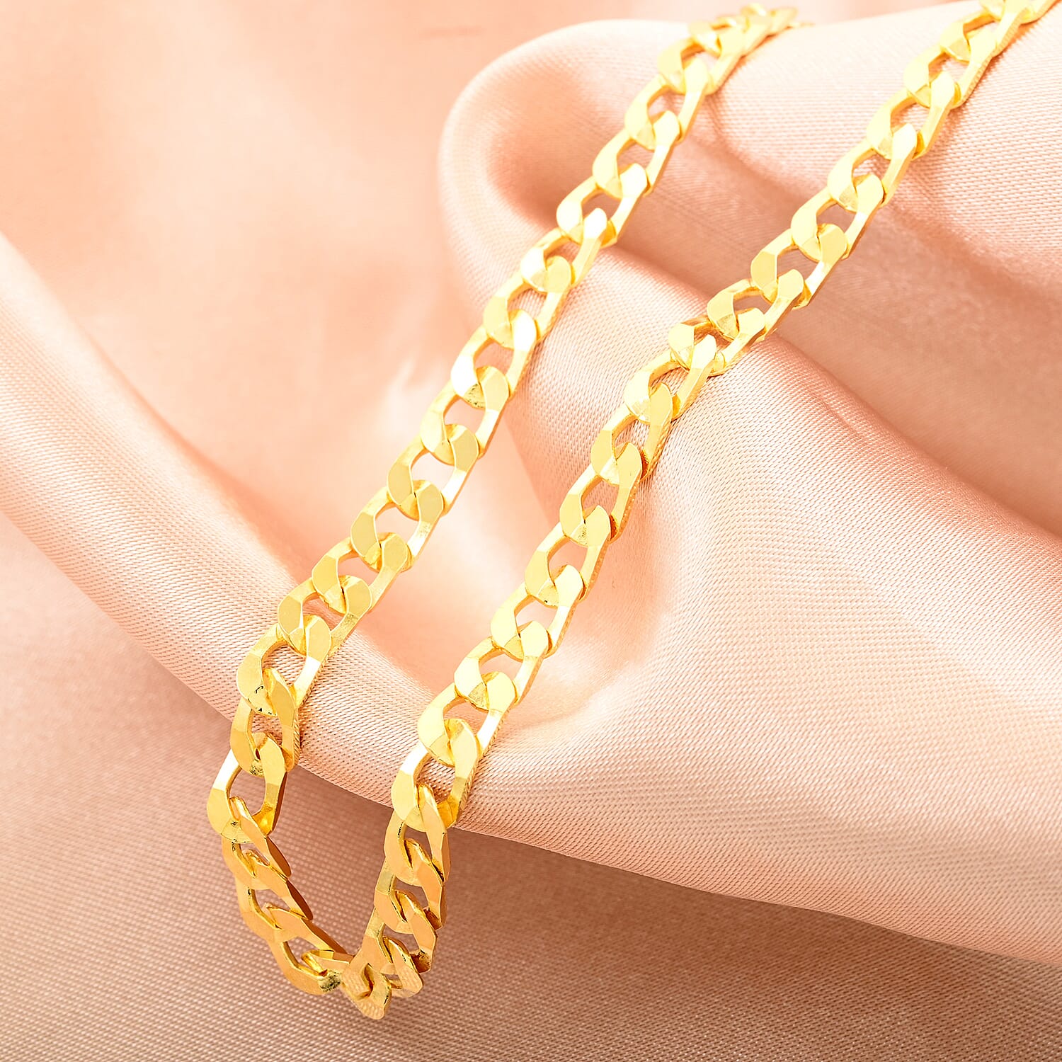 Italian 14K Yellow Gold Over Sterling Silver Flat Curb Chain Necklace 18-20 Inches 12.10 Grams