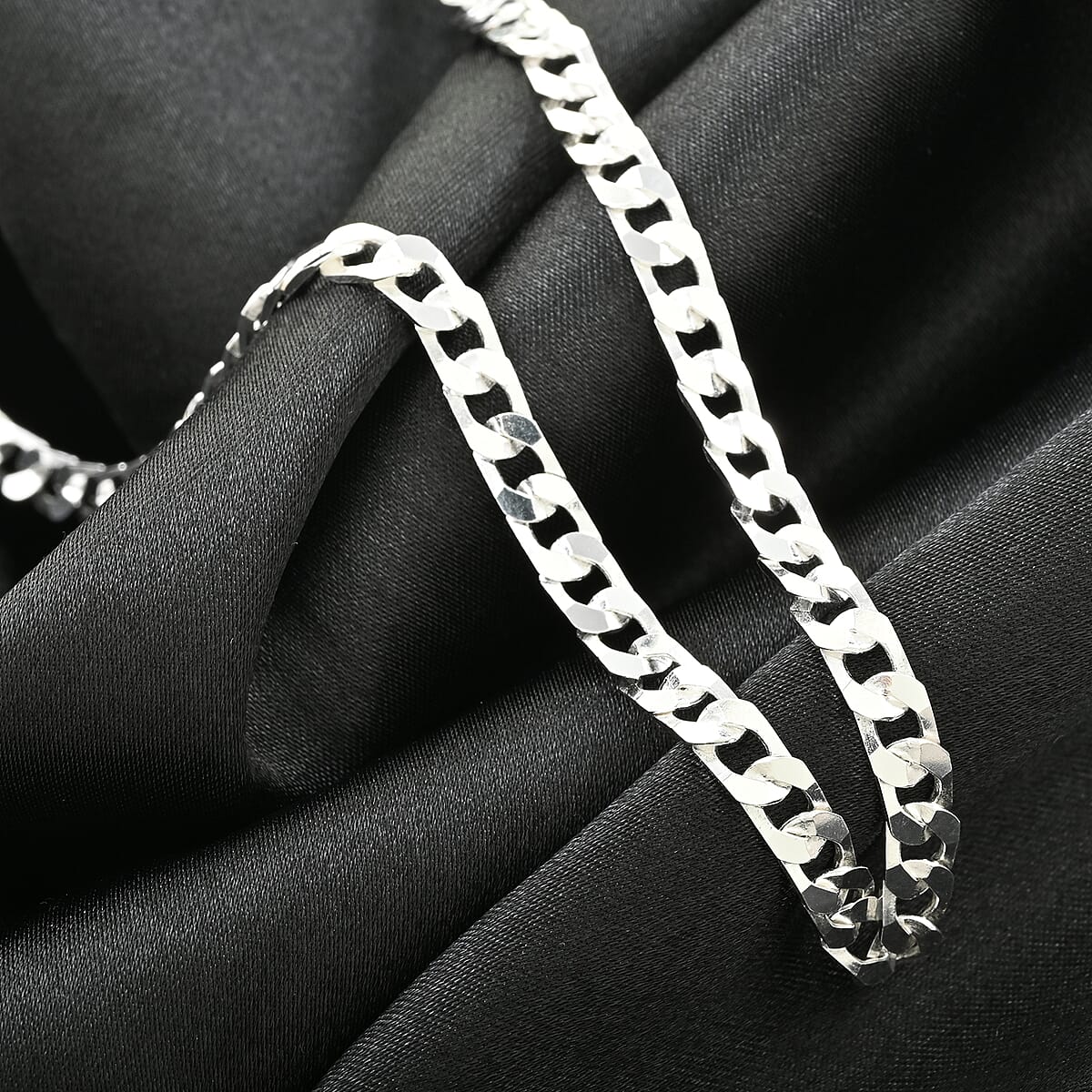 Italian Sterling Silver Flat Curb Chain Necklace 18-20 Inches 12.10 Grams image number 1