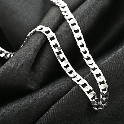Italian Sterling Silver Flat Curb Chain Necklace 18-20 Inches 12.10 Grams