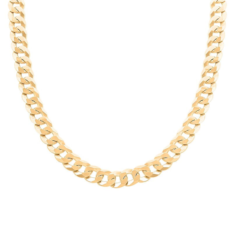Italian 14K Yellow Gold Over Sterling Silver Flat Curb Necklace 20 Inches 67 Grams