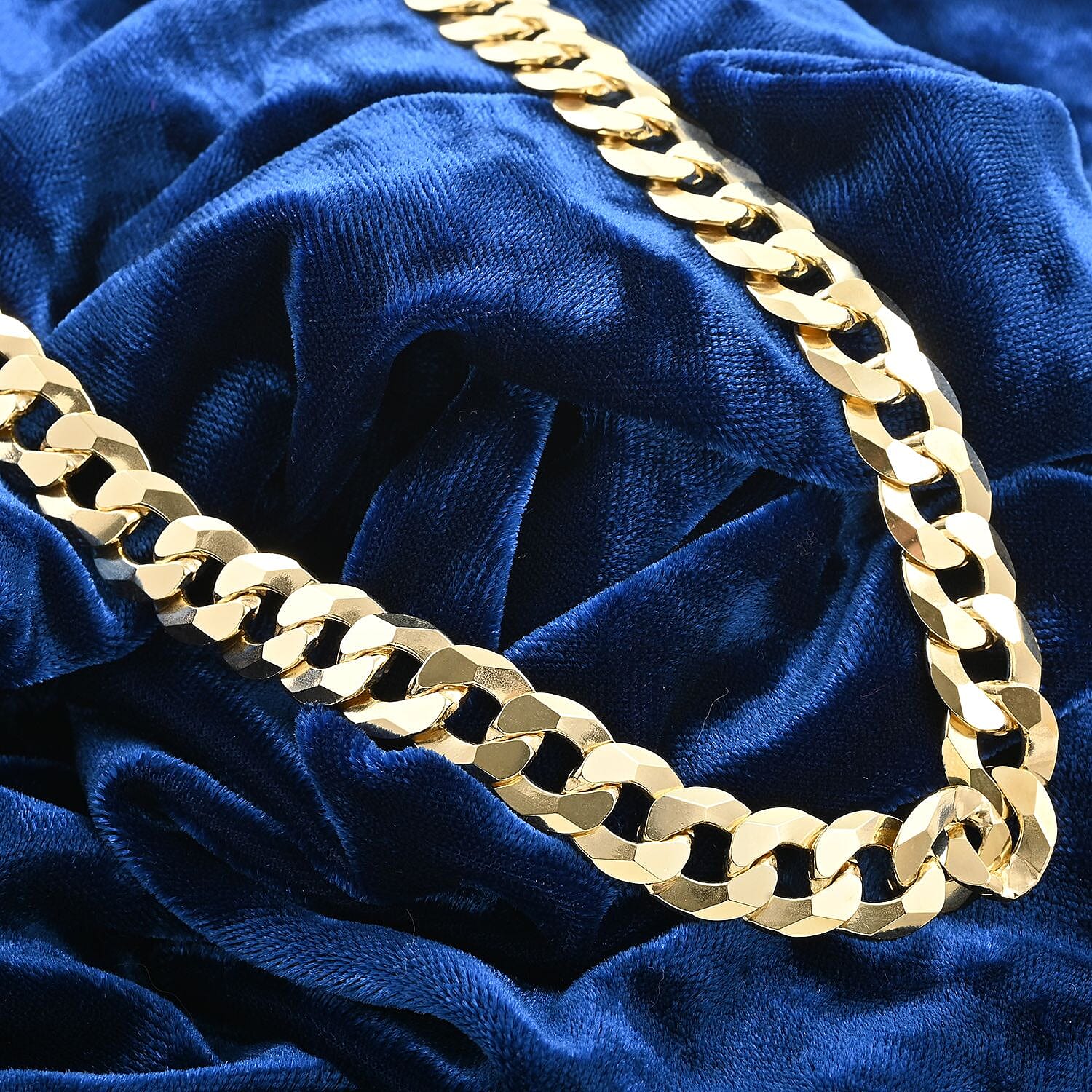 Italian 14K Yellow Gold Over Sterling Silver Flat Curb Necklace 20 Inches 67 Grams