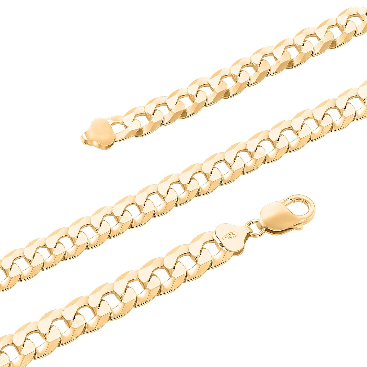 Italian 14K Yellow Gold Over Sterling Silver Flat Curb Necklace 20 Inches 67 Grams