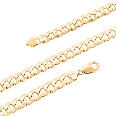Italian 14K Yellow Gold Over Sterling Silver Flat Curb Necklace 20 Inches 67 Grams