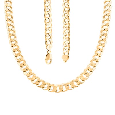 Italian 14K Yellow Gold Over Sterling Silver Flat Curb Necklace 20 Inches 67 Grams