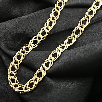 Italian 14K Yellow Gold Over Sterling Silver Rombo Chain Necklace 20 Inches 20.50 Grams