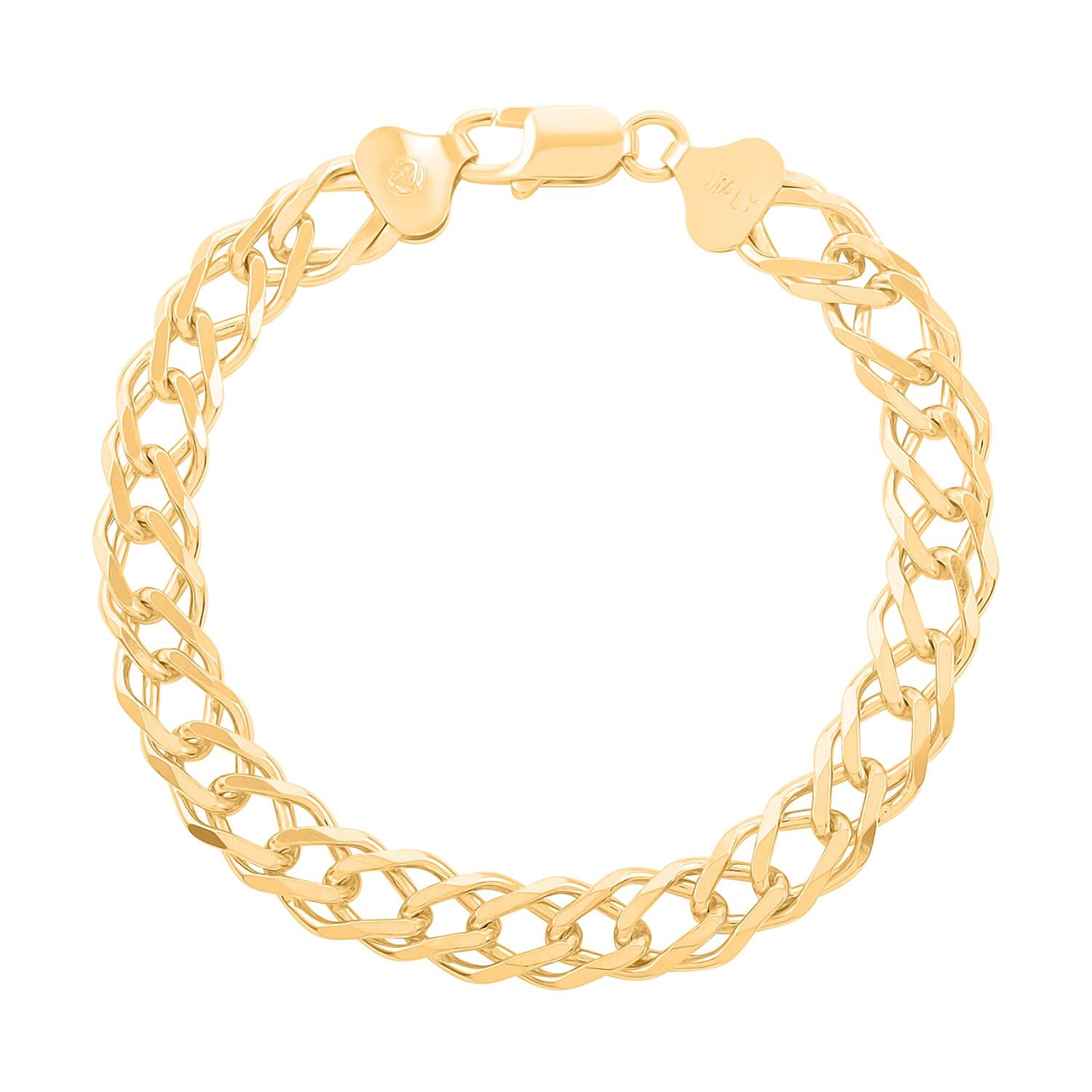 Italian 14K Yellow Gold Over Sterling Silver Rombo Chain Bracelet (8.00 In) 17.80 Grams