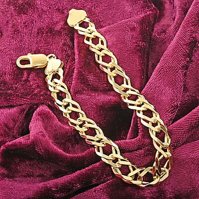Italian 14K Yellow Gold Over Sterling Silver Rombo Chain Bracelet (8.00 In) 17.80 Grams