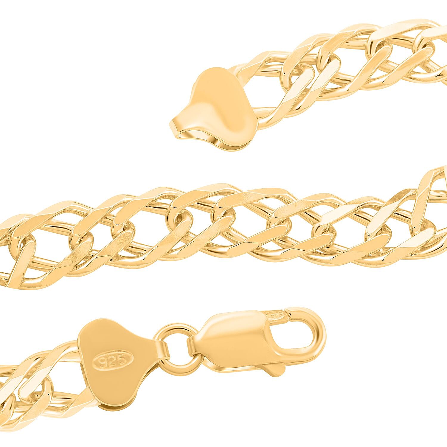 Italian 14K Yellow Gold Over Sterling Silver Rombo Chain Bracelet (8.00 In) 17.80 Grams