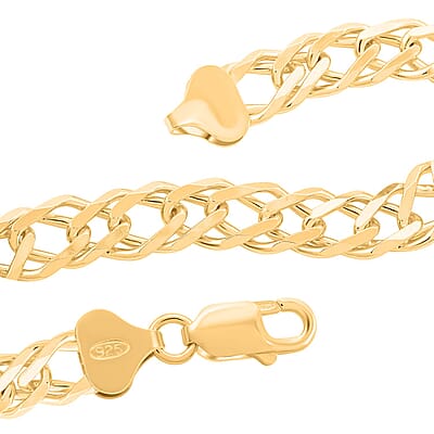 Italian 14K Yellow Gold Over Sterling Silver Rombo Chain Bracelet (8.00 In) 17.80 Grams