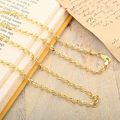 Italian 14K Yellow Gold Over Sterling Silver Flat Rolo Diamond-cut Chain Necklace 24 Inches 12.70 Grams
