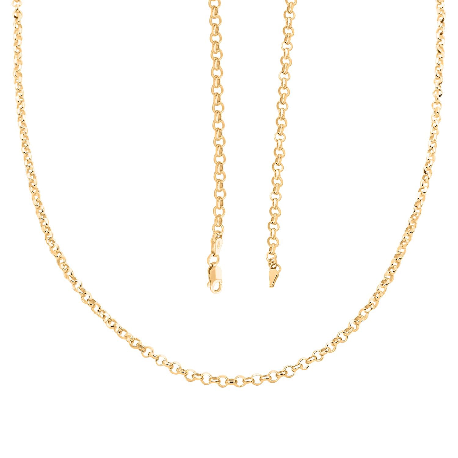 Italian 14K Yellow Gold Over Sterling Silver Flat Rolo Diamond-cut Chain Necklace 24 Inches 12.70 Grams