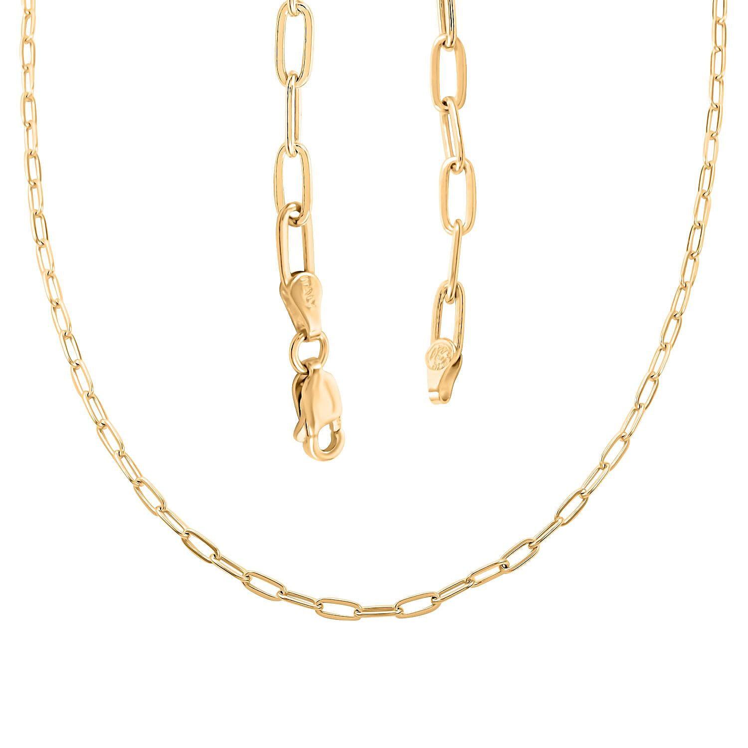Italian 14K Yellow Gold Over Sterling Silver Paper Clip Necklace 24 Inches 12.30 Grams