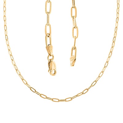 Italian 14K Yellow Gold Over Sterling Silver Paper Clip Necklace 24 Inches 12.30 Grams