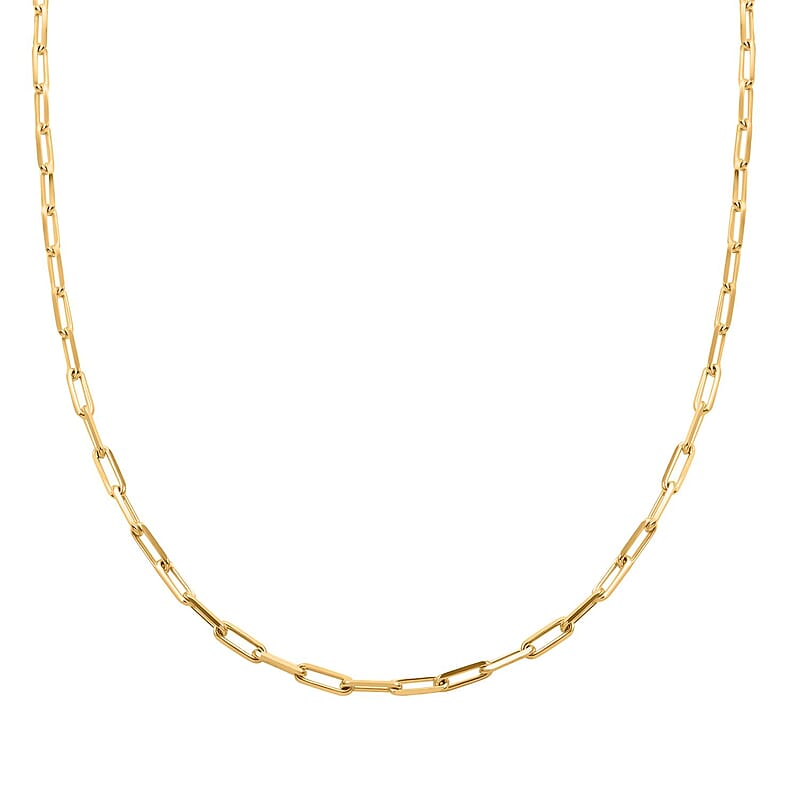 Italian 14K Yellow Gold Over Sterling Silver Paper Clip Chain Necklace 20 Inches 12.20 Grams