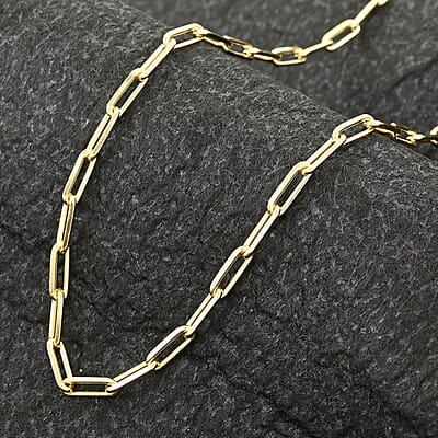 Italian 14K Yellow Gold Over Sterling Silver Paper Clip Chain Necklace 20 Inches 12.20 Grams
