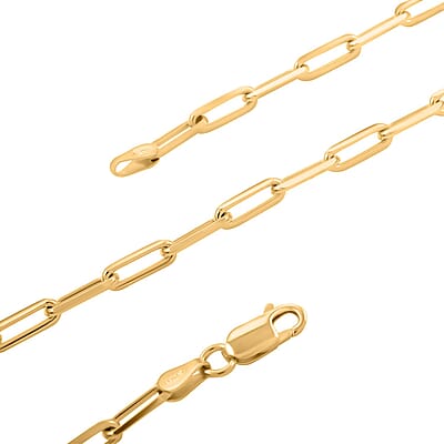 Italian 14K Yellow Gold Over Sterling Silver Paper Clip Chain Necklace 20 Inches 12.20 Grams