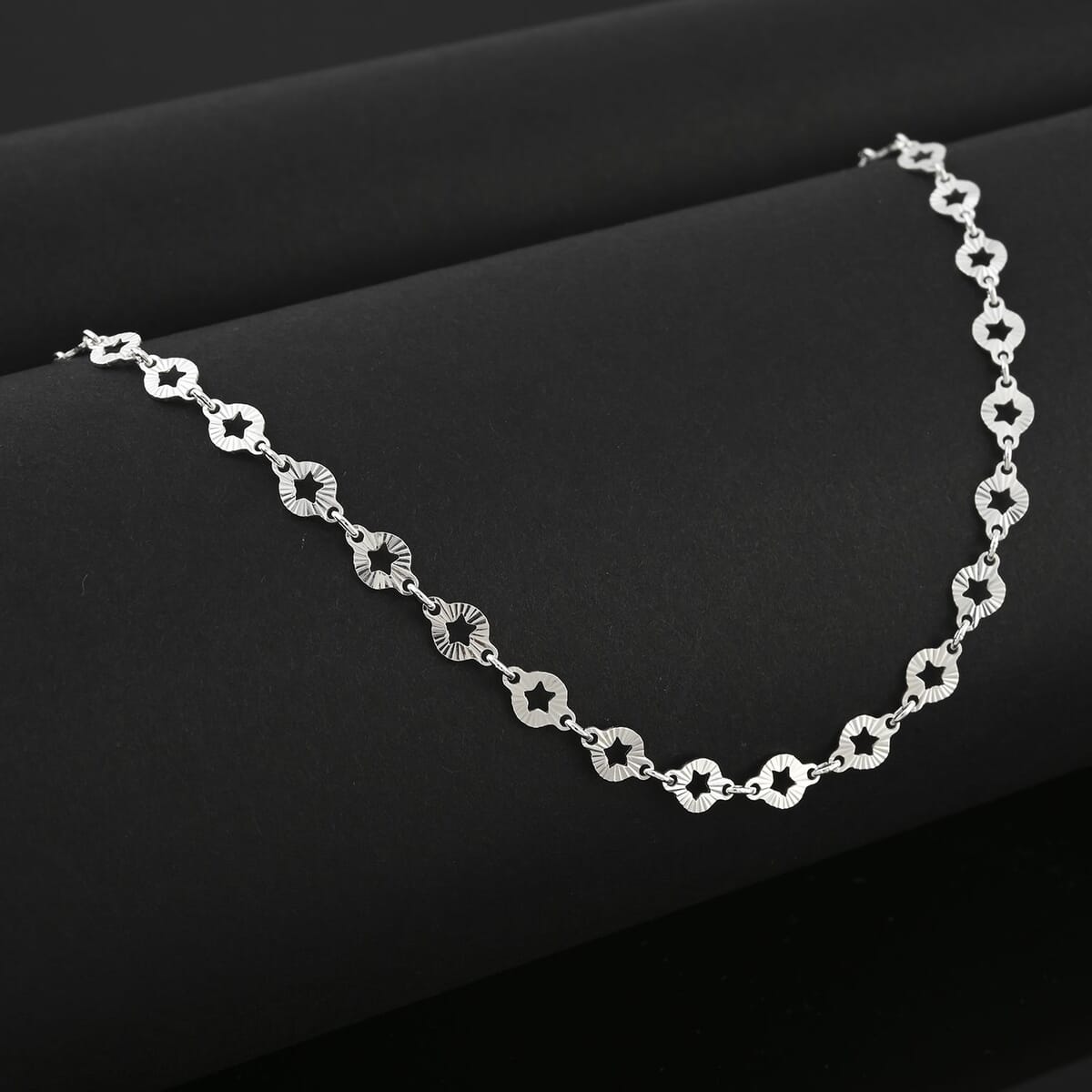 Italian Star Link Chain Necklace in Sterling Silver 24 Inches 5.05 Grams image number 1
