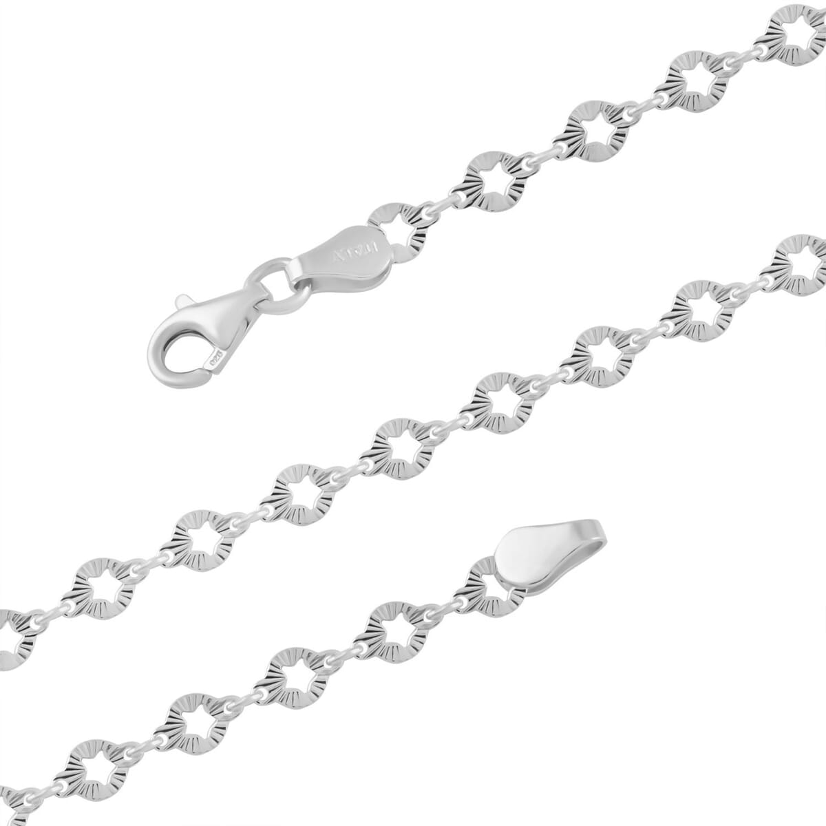 Italian Star Link Chain Necklace in Sterling Silver 24 Inches 5.05 Grams image number 2