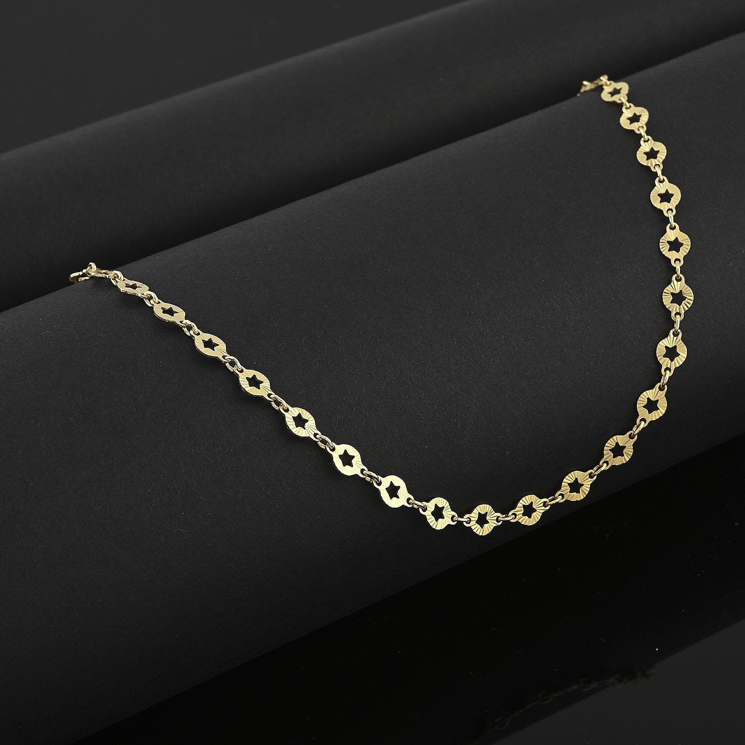 Italian Star Link Chain Necklace in 14K Yellow Gold Over Sterling Silver 24 Inches 5.05 Grams