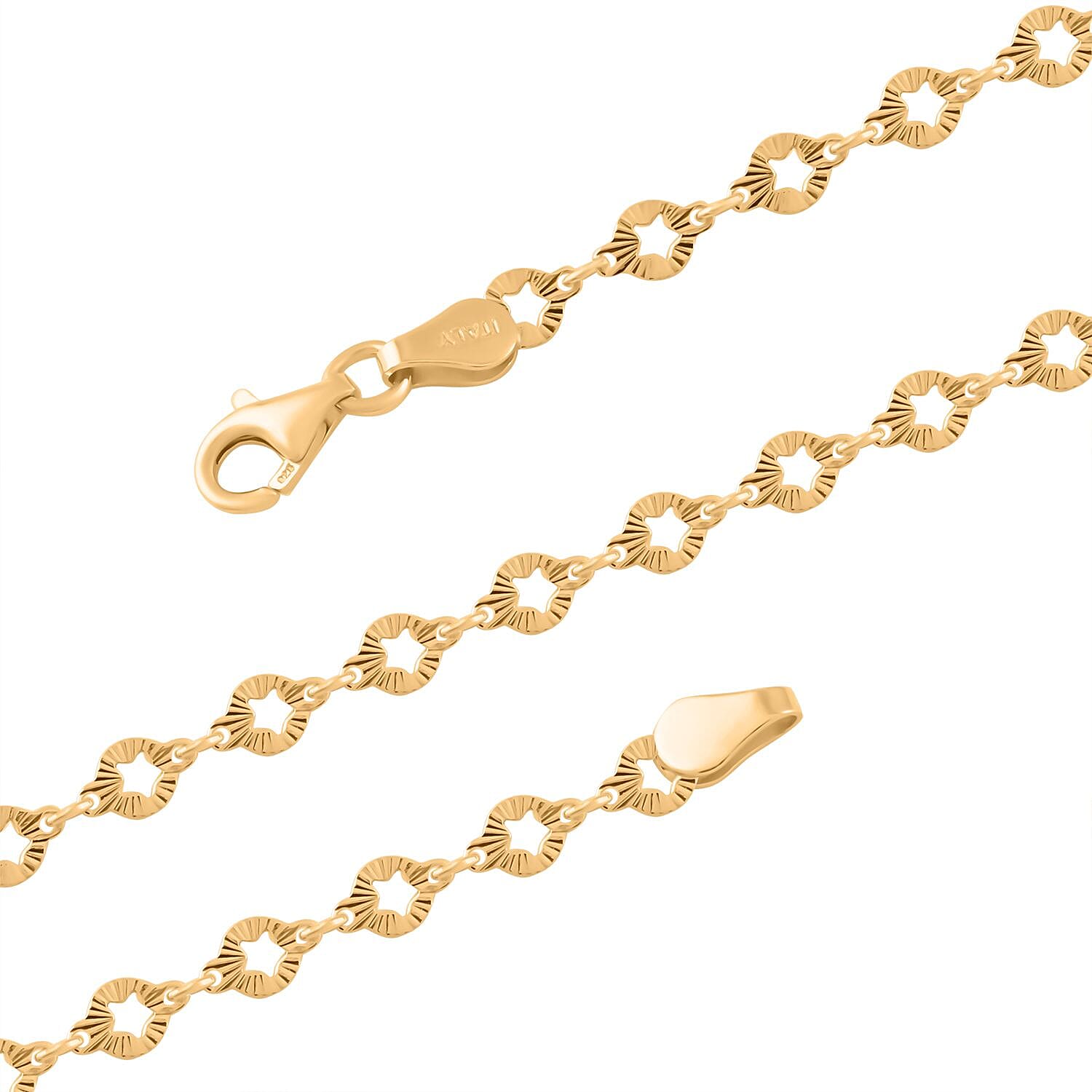 Italian Star Link Chain Necklace in 14K Yellow Gold Over Sterling Silver 24 Inches 5.05 Grams