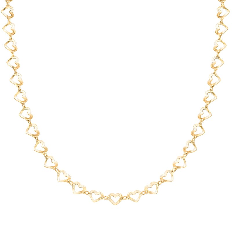 Italian 14K Yellow Gold Over Sterling Silver Heart Link Chain Necklace 18-20 Inches 5.15 Grams