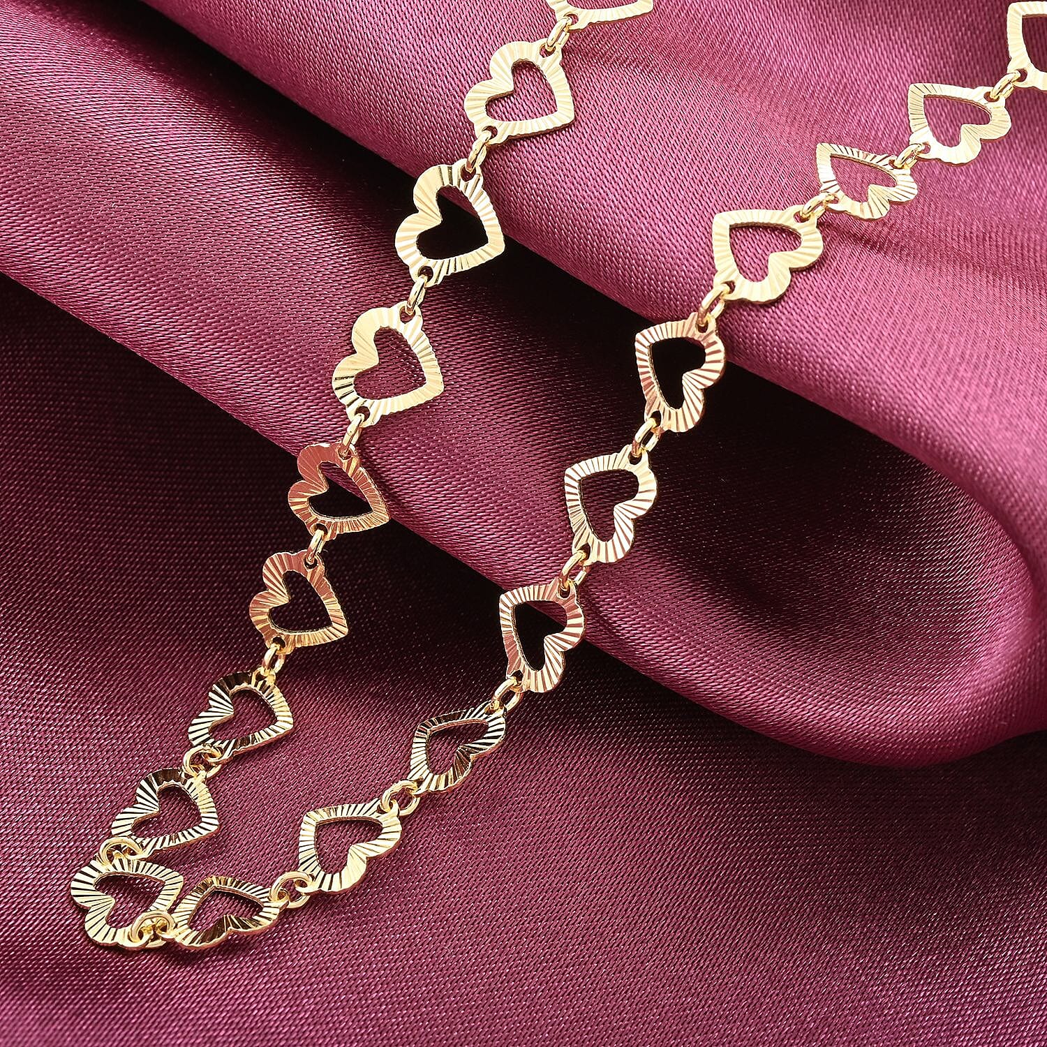 Italian 14K Yellow Gold Over Sterling Silver Heart Link Chain Necklace 18-20 Inches 5.15 Grams