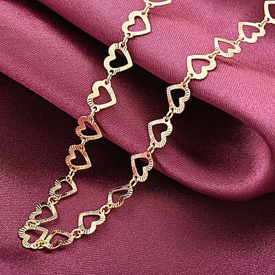 Italian 14K Yellow Gold Over Sterling Silver Heart Link Chain Necklace 18-20 Inches 5.15 Grams