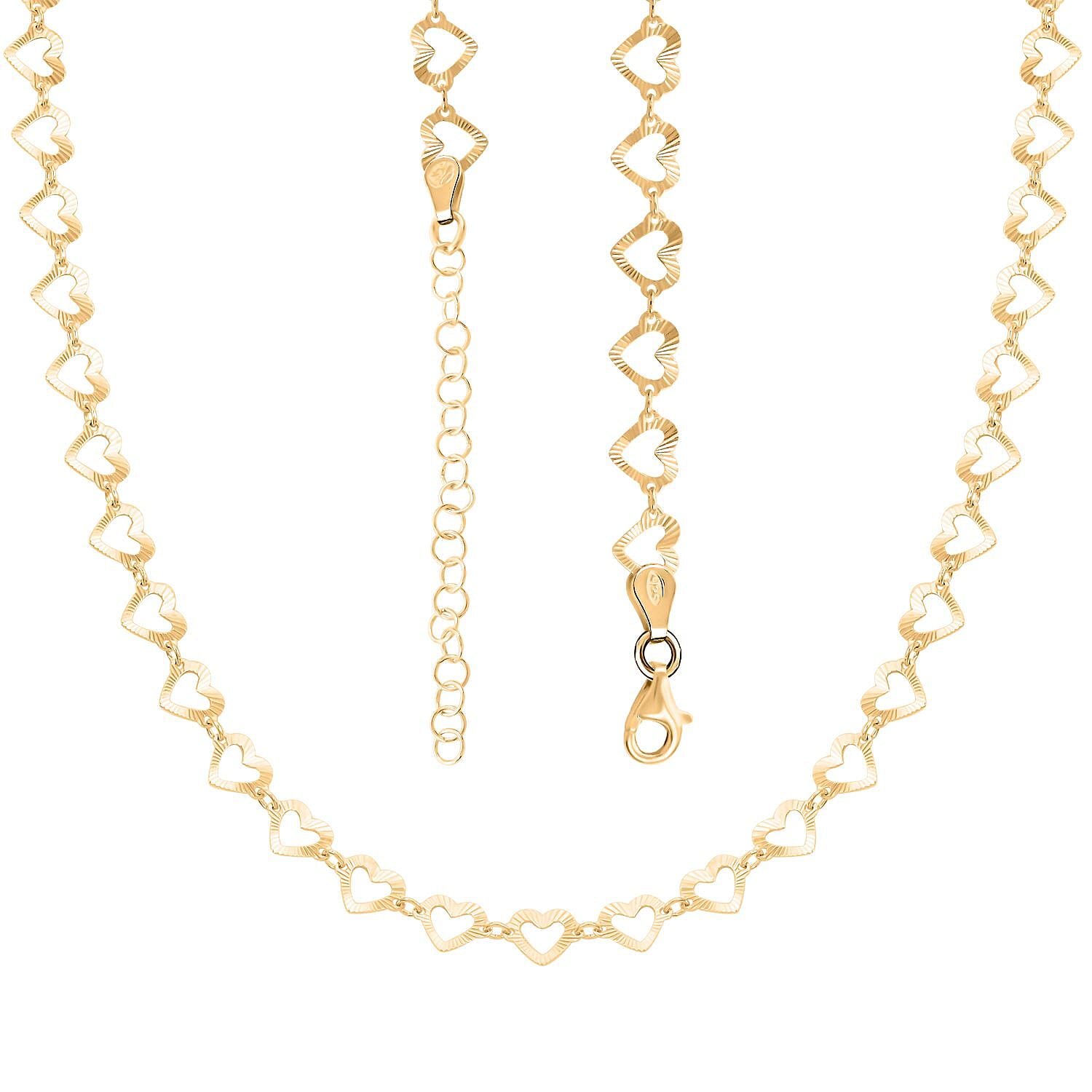 Italian 14K Yellow Gold Over Sterling Silver Heart Link Chain Necklace 18-20 Inches 5.15 Grams