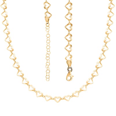 Italian 14K Yellow Gold Over Sterling Silver Heart Link Chain Necklace 18-20 Inches 5.15 Grams