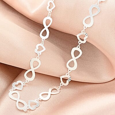 Italian Sterling Silver Heart and Infinity Link Chain Necklace 18-20 Inches 5.85 Grams