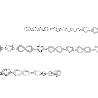 Italian Sterling Silver Heart and Infinity Link Chain Necklace 18-20 Inches 5.85 Grams
