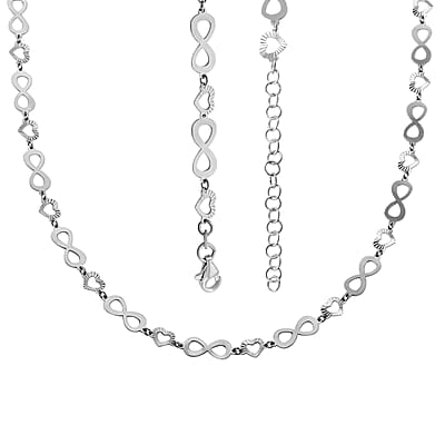 Italian Sterling Silver Heart and Infinity Link Chain Necklace 18-20 Inches 5.85 Grams