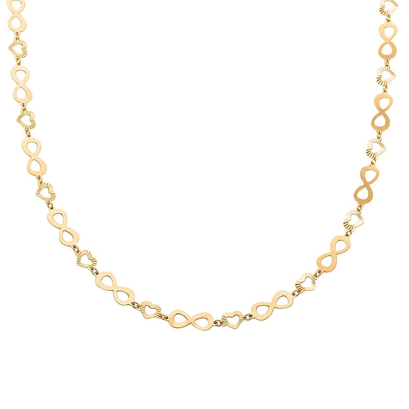 Italian 14K Yellow Gold Over Sterling Silver Heart and Infinity Link Chain Necklace 18-20 Inches 5.85 Grams