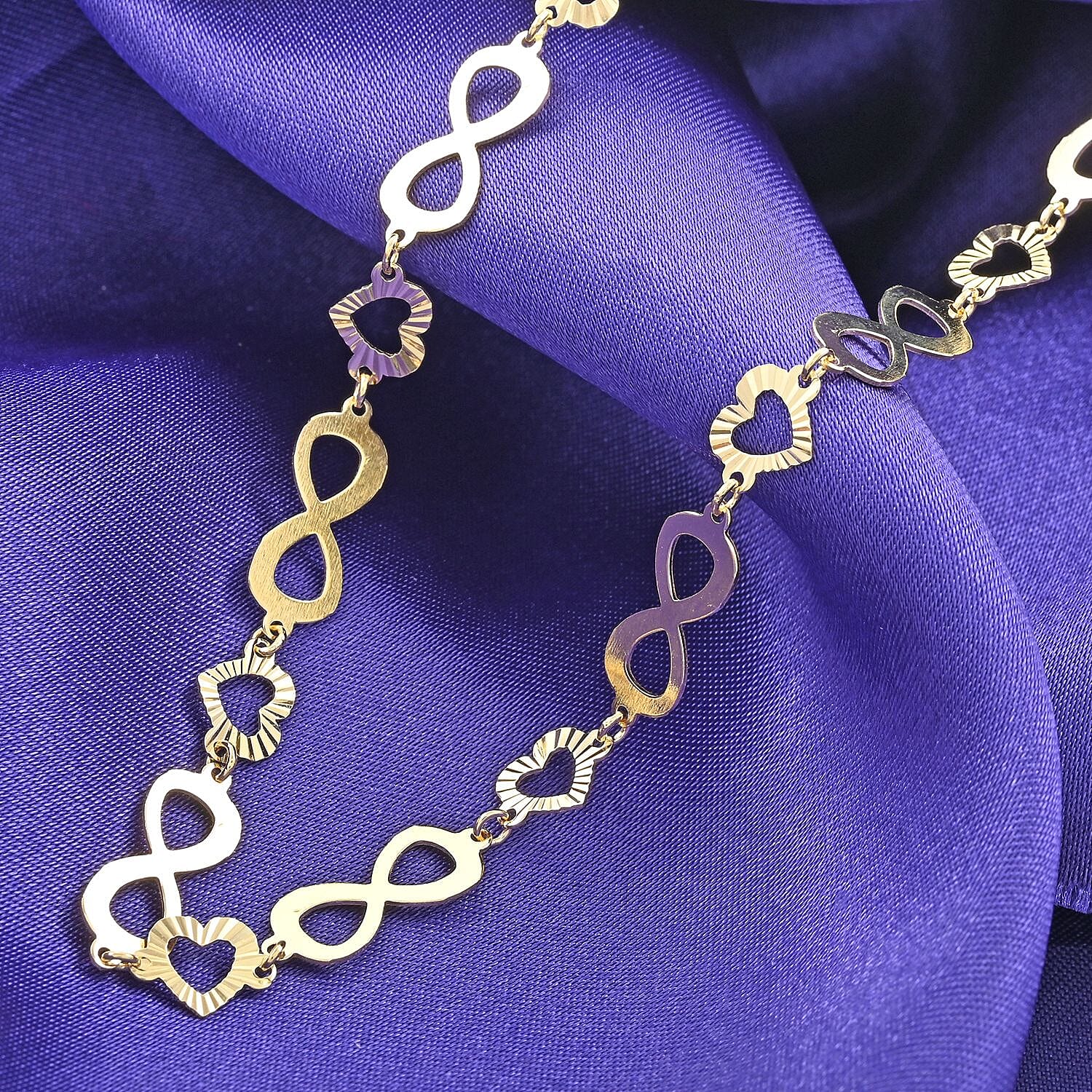 Italian 14K Yellow Gold Over Sterling Silver Heart and Infinity Link Chain Necklace 18-20 Inches 5.85 Grams