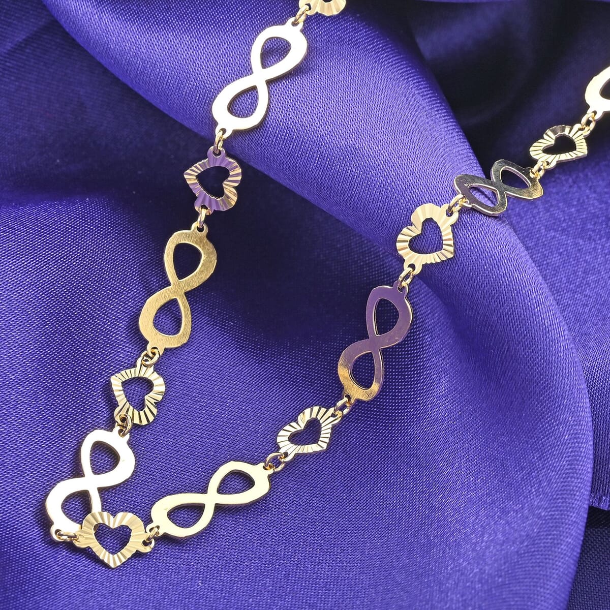 Italian 14K Yellow Gold Over Sterling Silver Heart and Infinity Link Chain Necklace 18-20 Inches 5.85 Grams image number 1