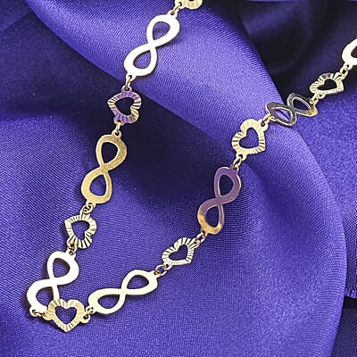 Italian 14K Yellow Gold Over Sterling Silver Heart and Infinity Link Chain Necklace 18-20 Inches 5.85 Grams