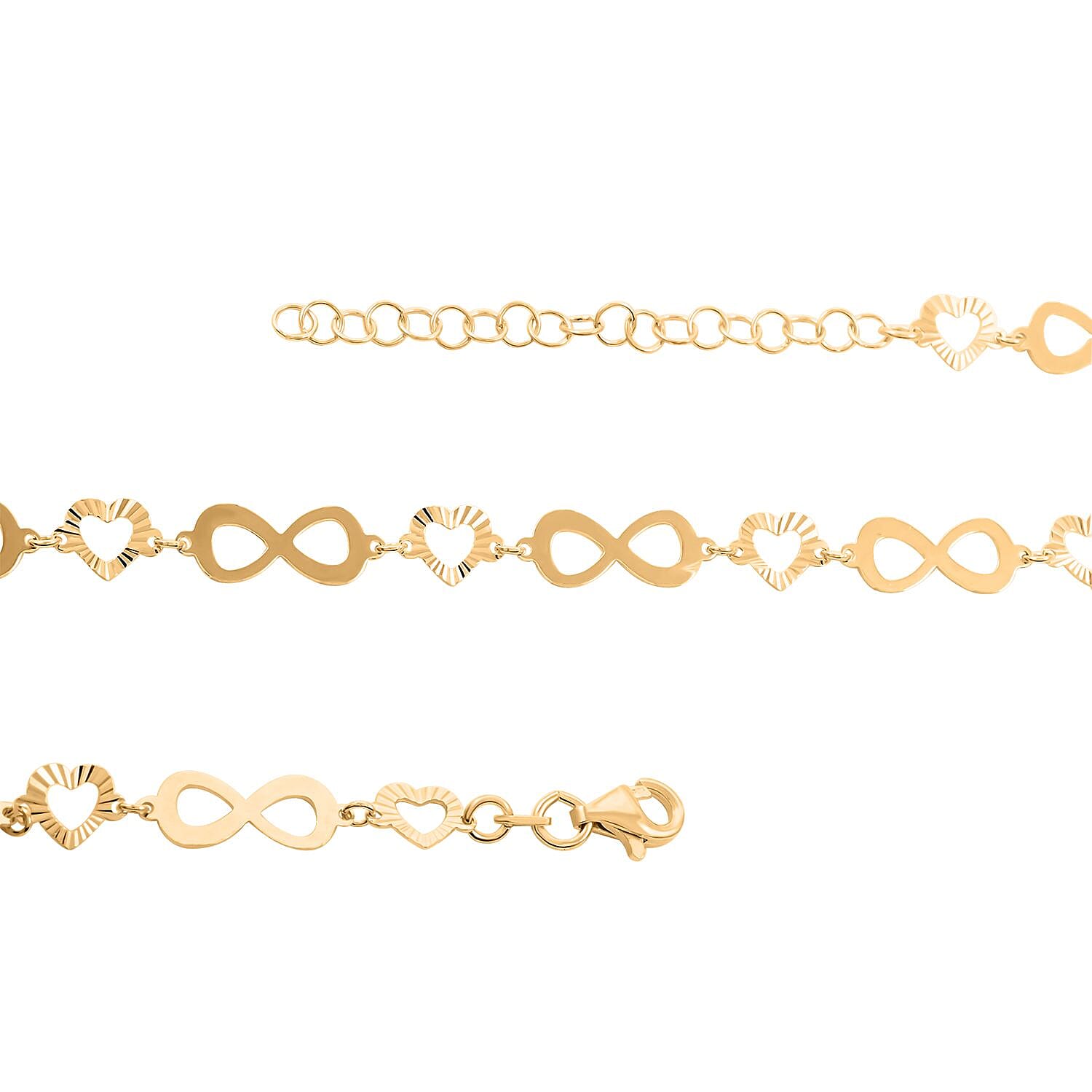 Italian 14K Yellow Gold Over Sterling Silver Heart and Infinity Link Chain Necklace 18-20 Inches 5.85 Grams