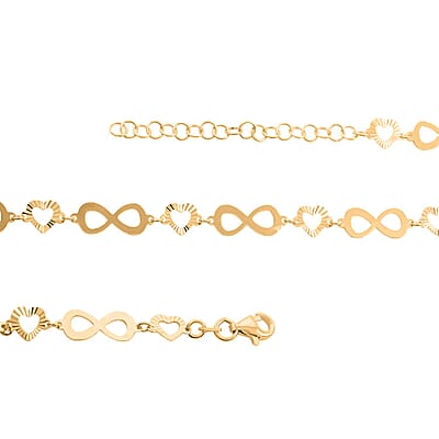 Italian 14K Yellow Gold Over Sterling Silver Heart and Infinity Link Chain Necklace 18-20 Inches 5.85 Grams