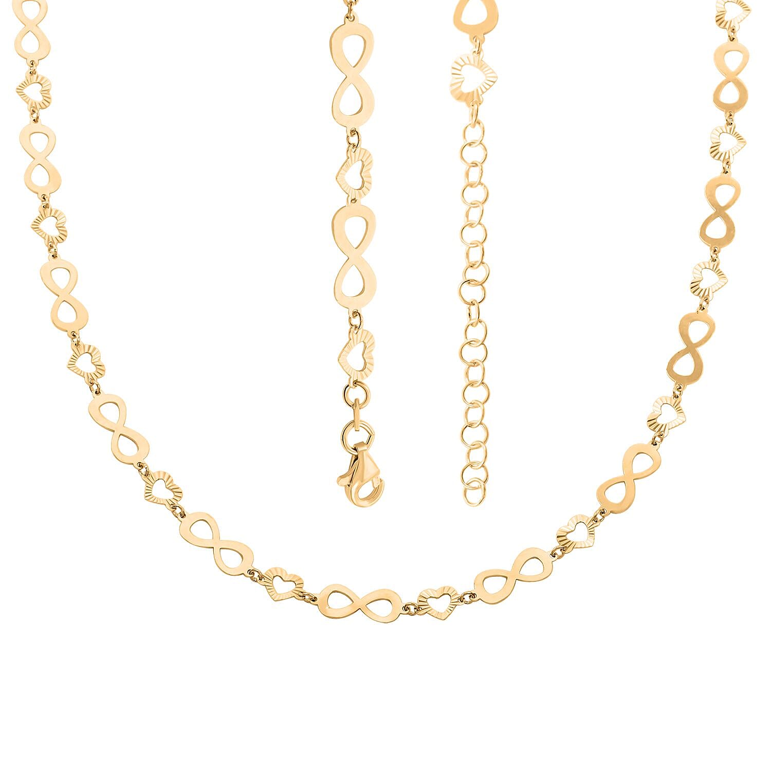 Italian 14K Yellow Gold Over Sterling Silver Heart and Infinity Link Chain Necklace 18-20 Inches 5.85 Grams