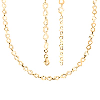 Italian 14K Yellow Gold Over Sterling Silver Heart and Infinity Link Chain Necklace 18-20 Inches 5.85 Grams
