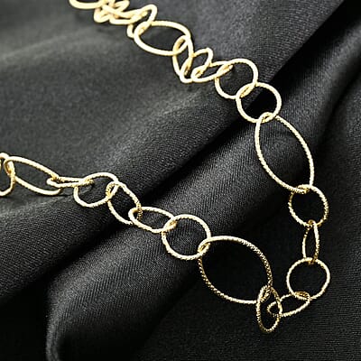 Italian 14K Yellow Gold Over Sterling Silver Circle Link Chain Necklace 22 Inches 8.75 Grams