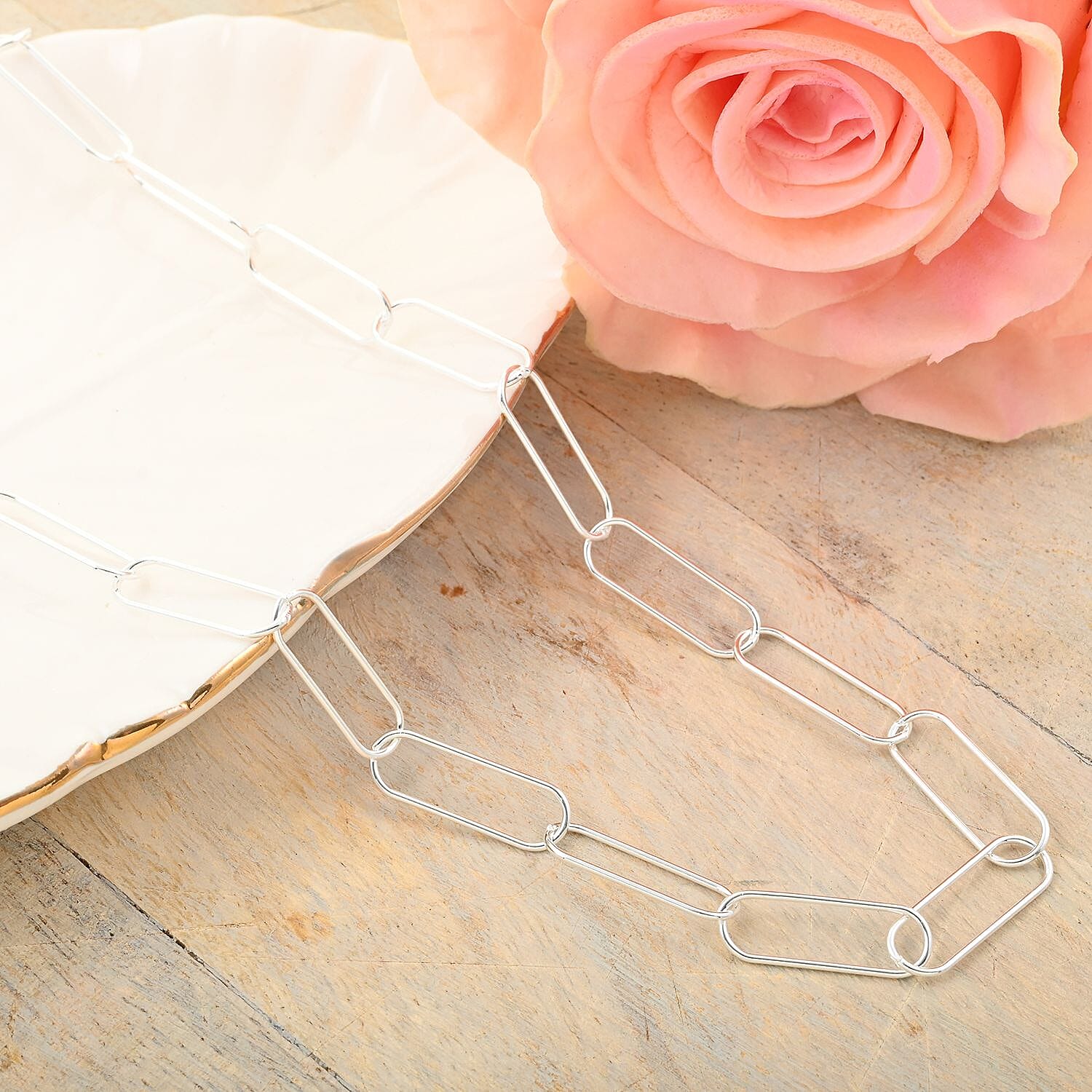 Italian Sterling Silver Paperclip Chain Necklace 22 Inches 7.30 Grams